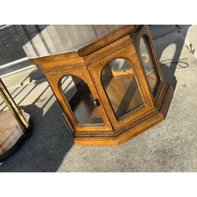 Burnt Umber Vintage Burl Wood & Brass Accent Table Pair With Glass Top For Sale - Image 8 of 9