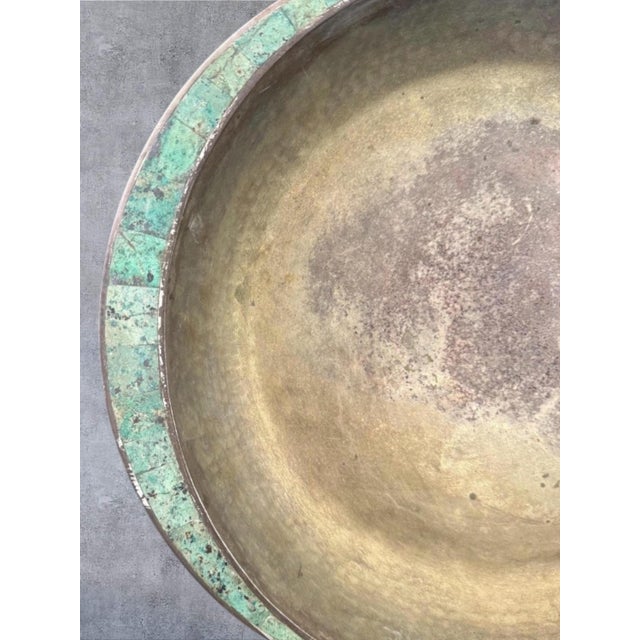 Mid-Century Modern Late 20th Century Emilia Castillo Taxco Mexico Silver Plate Malachite Large 16.75" Serving Tray Bowl For Sale - Image 3 of 7