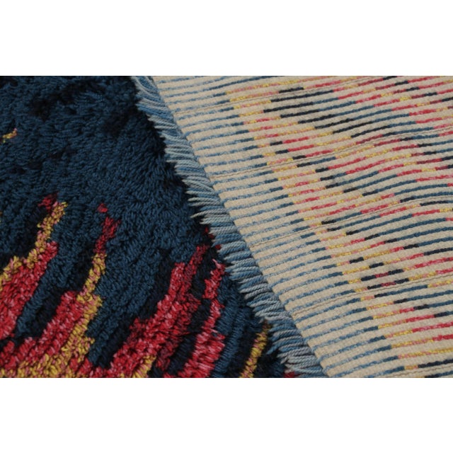 Navy Blue Vintage Swedish Rya Rug With Indigo and Orange Abstract Pattern - Rug & Kilim For Sale - Image 8 of 10