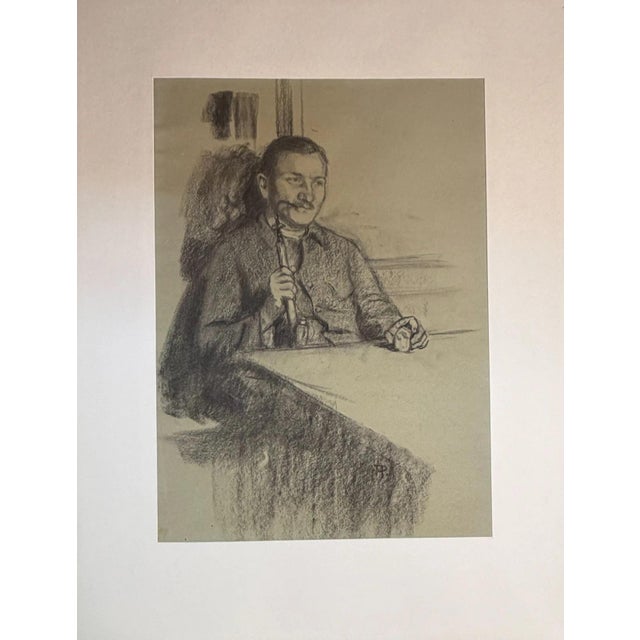 1920s Heinrich Pforr, Pipe Smoker Man at the Table, 1920s, Pencil For Sale - Image 5 of 12