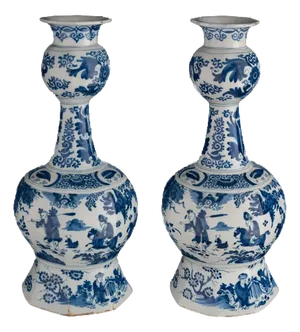 Blue and White Delft Garlic-Head Chinoiserie Bottle Vases, 1680-1690, Set of 2