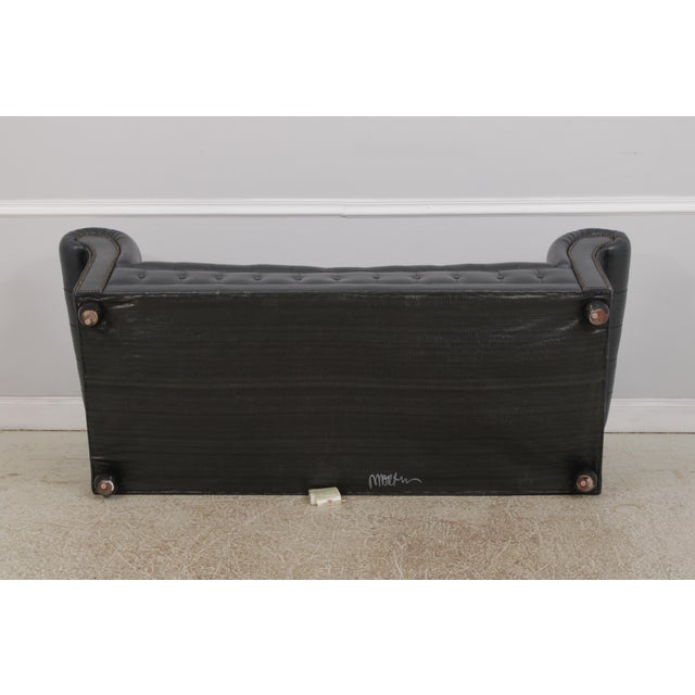 Blue Leather Chesterfield English Style Loveseat For Sale - Image 16 of 18