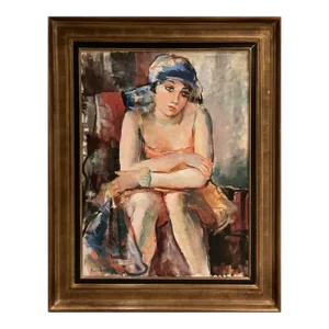 Pierre Ernest Kohl "Pensive Girl" Oil on Canvas Painting