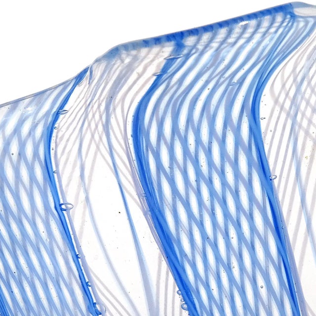 Mid-Century Modern Murano Venini Bianconi Blue White Zanfirico Vintage Italian Art Glass Fazzoletto Handkerchief Vase For Sale - Image 3 of 8