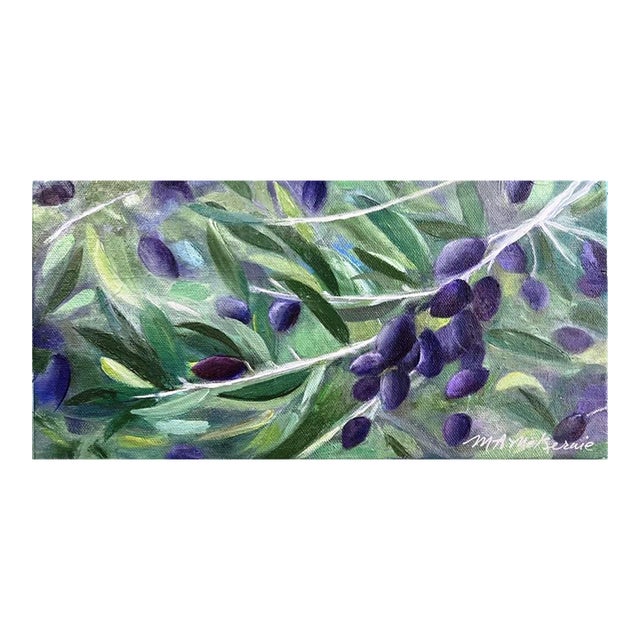 “A Handful" Contemporary Impressionist Still Life of Olive Branches in Purple and Green by Mill Valley Artist Mary Anne McKernie For Sale