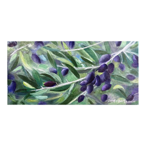 “A Handful" Contemporary Impressionist Still Life of Olive Branches in Purple and Green by Mill Valley Artist Mary Anne McKernie
