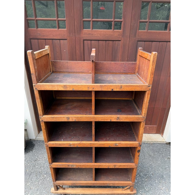Brown Early 20th Century Maine Shoe Factory Numbered Wood Rolling Cubbies / Industrial Shelving Cart For Sale - Image 8 of 18