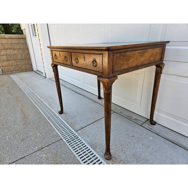 Queen Anne Baker Furniture Georgian Leather Top Writing Desk For Sale - Image 3 of 13
