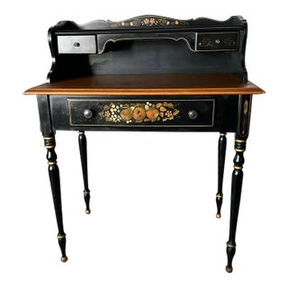 Ethan Allen Hitchcock Style Stencil Gilt and Ebonized Decorated Ladies Writing Desk For Sale