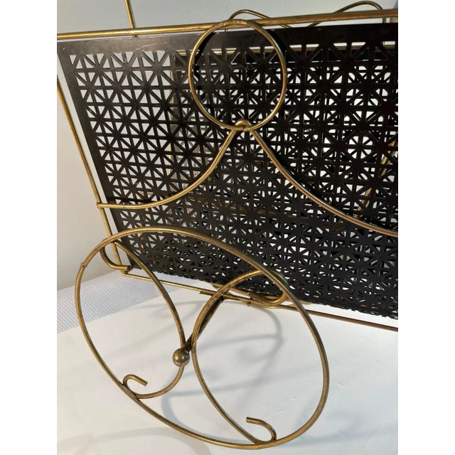 Black 1950s Brass Magazine Rack With Wheels For Sale - Image 8 of 13