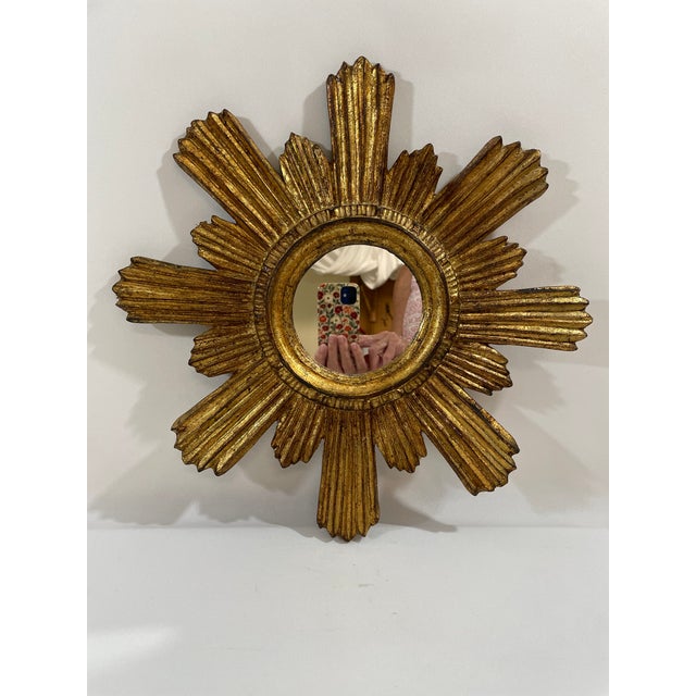1950s Italian 14.5" Giltwood Sunburst Wall Mirror For Sale - Image 12 of 18