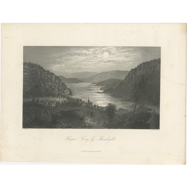 Harper’s ferry by moonlight, potomac river night view – antique engraving this atmospheric 19th-century engraving titled...