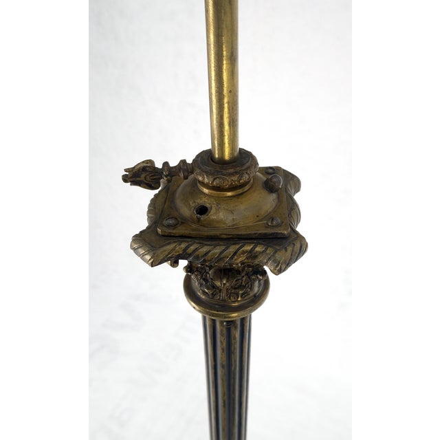 Early 20th Century Adjustable Height Heavy Brass Tripod Base Claw Feet Antique Floor Lamp For Sale - Image 5 of 17