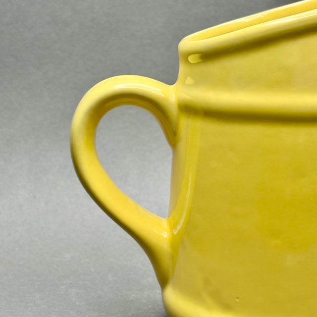 Mid 20th Century Vintage Yellow Ceramic Pitcher With Stylized Tulip Motif Art Pottery Pitcher For Sale - Image 5 of 9