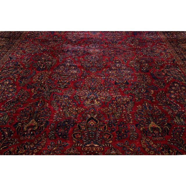 1900 - 1909 Antique Oversize Persian Sarouk Wool Rug With Classic Floral Design in Red For Sale - Image 4 of 7
