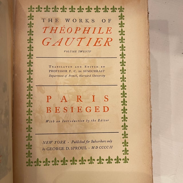 Lovely Decor Blue/Gray Linen Works of Theophile Gautier S/24 1901 For Sale - Image 10 of 17