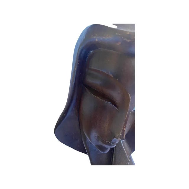 Wood Mid 20th Century Art Deco Style Carved Wood Bust of a Lady For Sale - Image 7 of 9