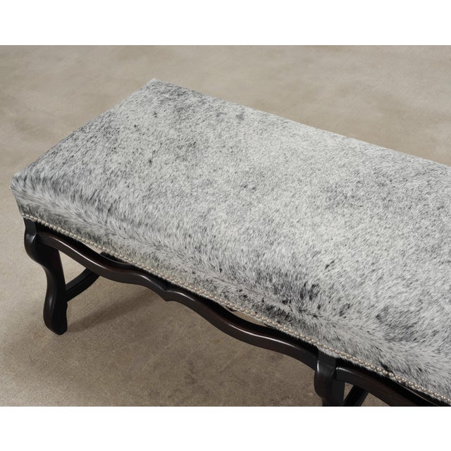 Wood Ralph Lauren "Os De Mouton" Leather Cowhide Upholstered Bench For Sale - Image 7 of 18