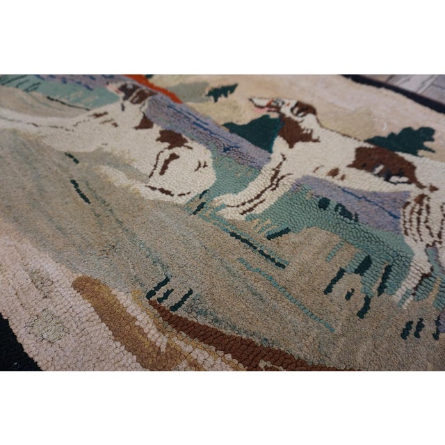 1930s Ivory Scene Animal Antique American Hooked Rug 2' 0" X 3' 6" Handknotted Wool Carpet For Sale - Image 4 of 11