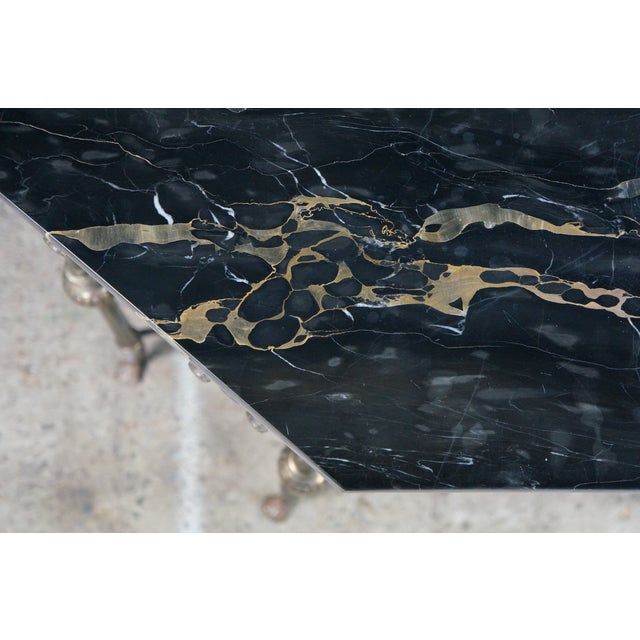 Metal Mid 20th Century Attributed Oscar Bach Neoclassical Bronze Wrought Iron Marble Console Table 43" For Sale - Image 7 of 16