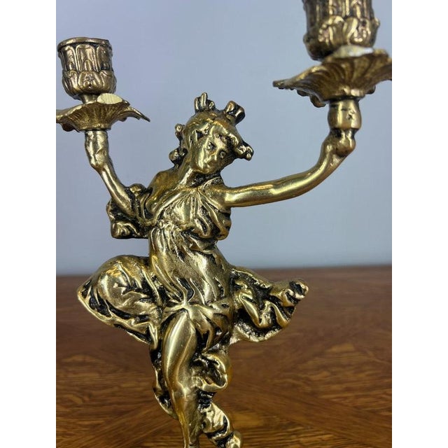 Vintage French Brass Candleholders, Set of 2 For Sale - Image 3 of 8