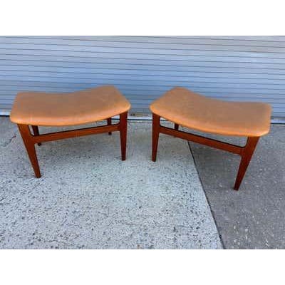 Mid 20th Century Mid 20th Century Foot Stools by Finn Juhl for France & Son in Teak and Leather For Sale - Image 5 of 12