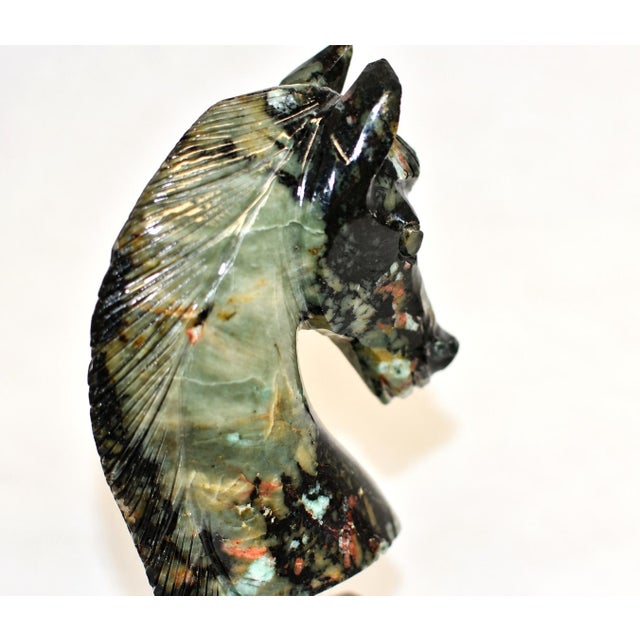 Emerald Gemstone Horse Bust Statue Emerald Nose Hand Carved Sculpture For Sale - Image 10 of 15