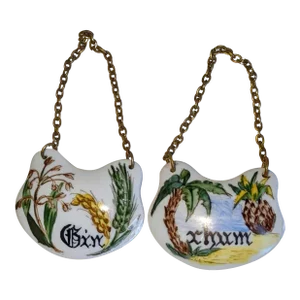 Vintage Hand Painted Porcelain Decanter Labels- Rum & Gin