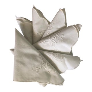 Vintage Linen Embroidered Cocktail Napkin - Set of 6 For Sale