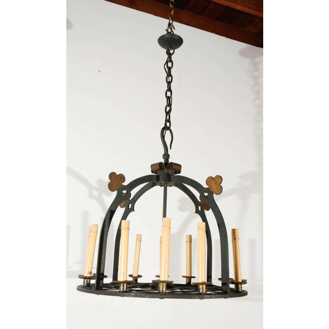 1930s French Iron & Brass Chandelier For Sale - Image 10 of 10