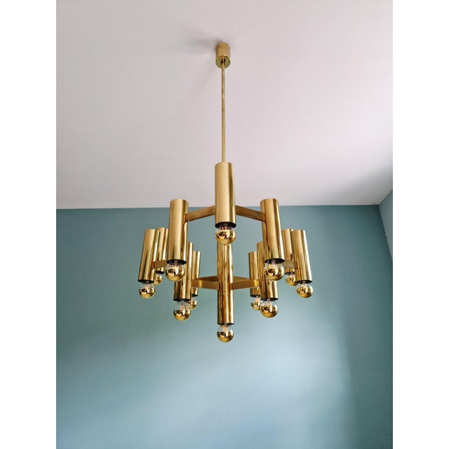 Geometric Brass Chandelier by Gaetano Sciolari for Boulanger, 1970 For Sale - Image 10 of 16