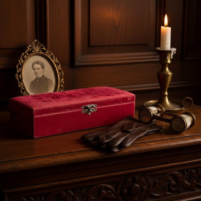 A beautiful antique Victorian glove box dating to approximately 1880–1910, likely made in England or the United States,...