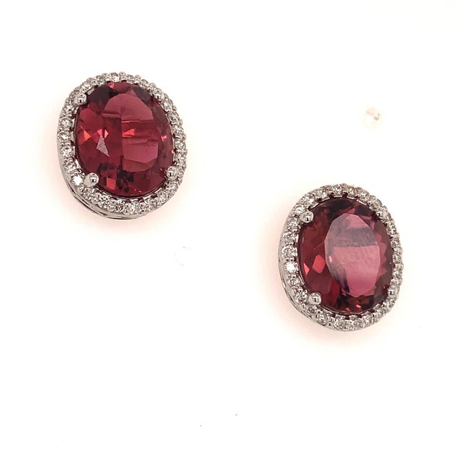 Traditional Natural Tourmaline Diamond Stud Earrings 14k WG 5.85 TCW Certified For Sale - Image 3 of 9