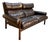 Arne Norell Style Vintage Brown Leather Safari Loveseat Sofa For Sale