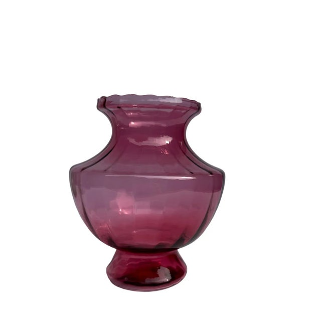 Cranberry Red Optic Art Glass Flower Vase Vintage Mid 20th Century by Pilgrim For Sale - Image 9 of 9
