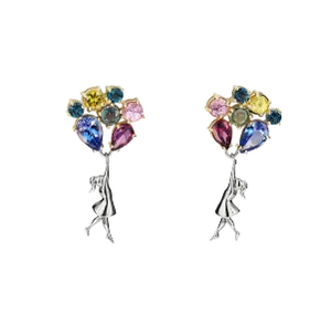 Girl With Balloons 14k Gold Studs Earrings - 2 Pieces