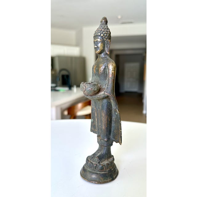 Mid 19th Century Small Antique Thai Bronze Healing Medicine Buddha Figure Statue For Sale - Image 5 of 16