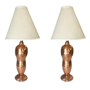 Mission Inspired Hand-Hammered Peanut Shaped Copper Lamp, Pair