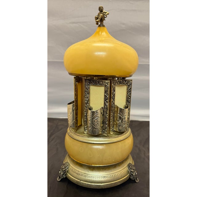 Vintage Italian Onyx & Reuge Music Box Carousel Cigarette Lipstick Holder MCM For Sale In New York - Image 6 of 12