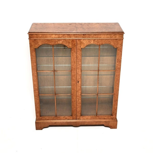 Brown Antique Burr Walnut Bookcase, 1930s For Sale - Image 8 of 8