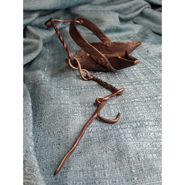 Brown Rare 18th C Wrought Iron 4-Wick Fat Lamp Primitive Star Crusie Lighting Antique For Sale - Image 8 of 18