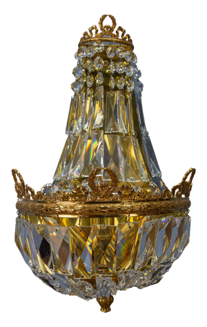 German Empire Style Crystal Glass and Brass Sconce by Palwa, 1960s