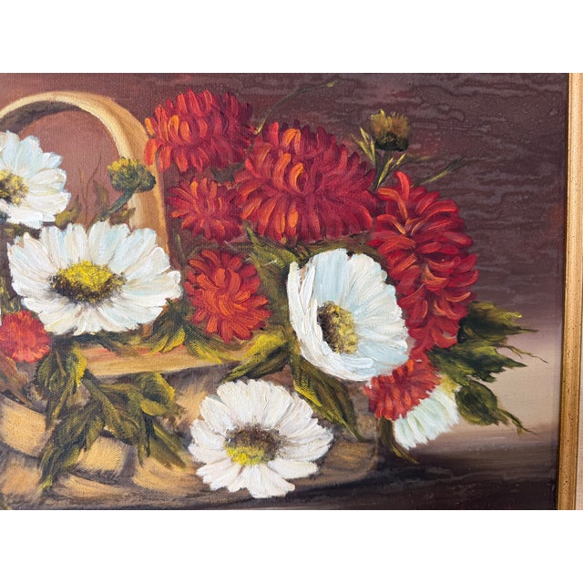 1970s Vintage Impressionist Floral Basket Still Life Oil on Canvas Painting – Framed For Sale - Image 9 of 13
