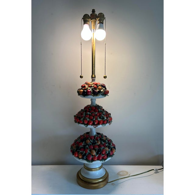 Vintage Italian Made Porcelain Three Tier Fruit Platter Large Lamp For Sale - Image 4 of 12