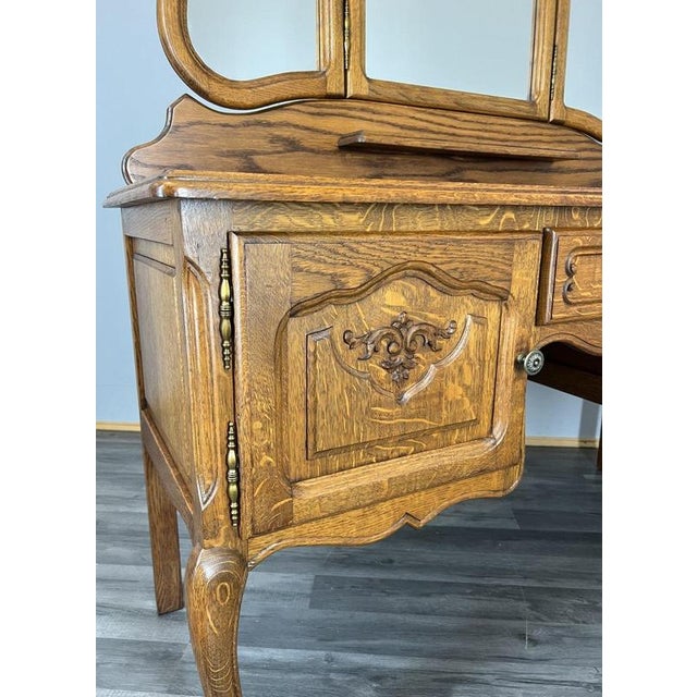 Vintage French Louis Style Oak Dressing Table with Mirror For Sale - Image 10 of 15
