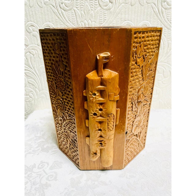Mid Century Hand Carved Teakwood Wine Holder Ice Bucket For Sale - Image 11 of 13