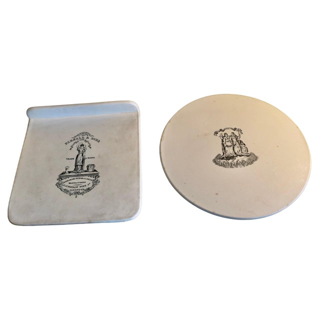 19th Century Ceramic Butter Slab and Cheese Scale Pan, Set of 2 For Sale
