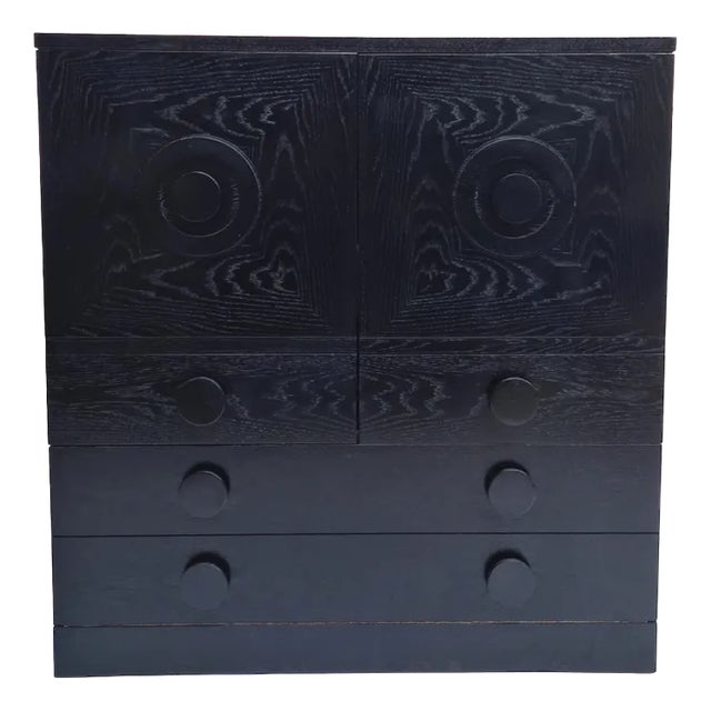 Brutalist Black Cabinet with Three Graphic Patterned Doors, Belgium, 1970s For Sale