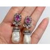 Bochic "Orient" Vintage Ruby, Topaz & White Pearls Earrings Set 18K Gold & Silver For Sale - Image 16 of 18