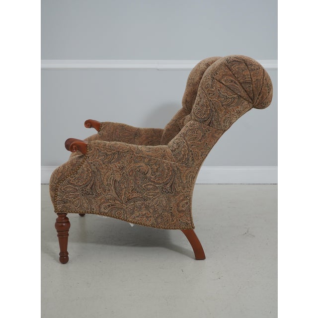 Traditional Stickley Tufted Upholstered Cherry Leopold Chair For Sale - Image 3 of 18